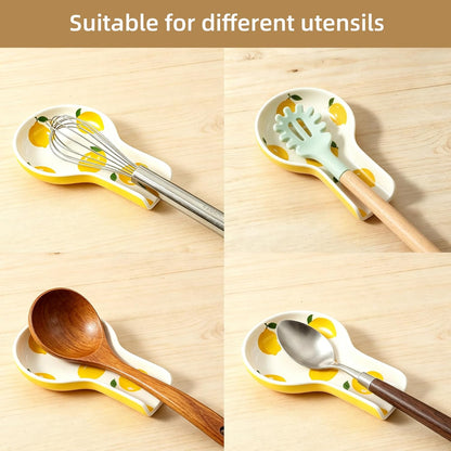 Porcelain Fruit Spoon Rest, Ceramic Utensil Rest for Stove & Countertop, Cute Spoon Holder, Ideal Gift for Housewarming, Mother's Day and Valentine’s Day (lemon)