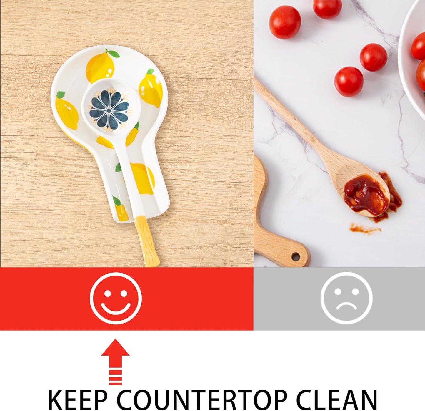 Porcelain Fruit Spoon Rest, Ceramic Utensil Rest for Stove & Countertop, Cute Spoon Holder, Ideal Gift for Housewarming, Mother's Day and Valentine’s Day (lemon)