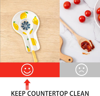 Porcelain Fruit Spoon Rest, Ceramic Utensil Rest for Stove & Countertop, Cute Spoon Holder, Ideal Gift for Housewarming, Mother's Day and Valentine’s Day (lemon)
