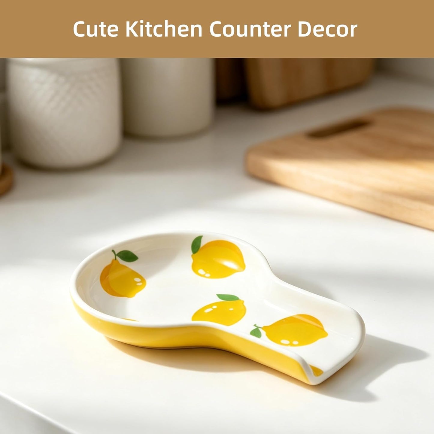 Porcelain Fruit Spoon Rest, Ceramic Utensil Rest for Stove & Countertop, Cute Spoon Holder, Ideal Gift for Housewarming, Mother's Day and Valentine’s Day (lemon)