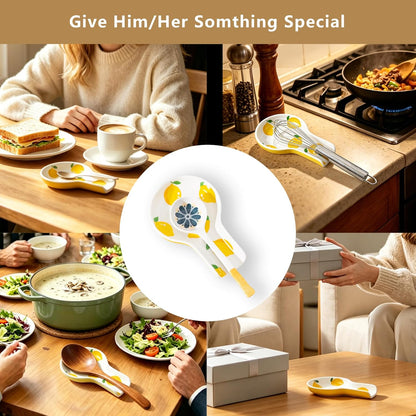 Porcelain Fruit Spoon Rest, Ceramic Utensil Rest for Stove & Countertop, Cute Spoon Holder, Ideal Gift for Housewarming, Mother's Day and Valentine’s Day (lemon)