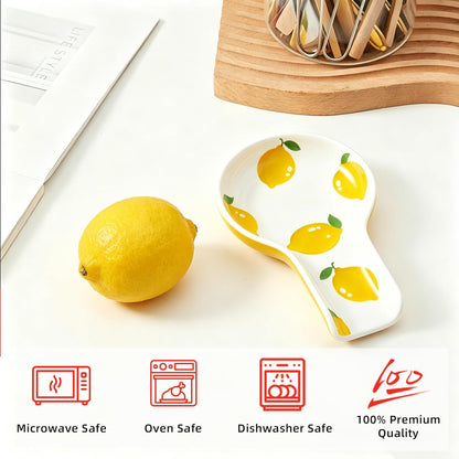 Porcelain Fruit Spoon Rest, Ceramic Utensil Rest for Stove & Countertop, Cute Spoon Holder, Ideal Gift for Housewarming, Mother's Day and Valentine’s Day (lemon)