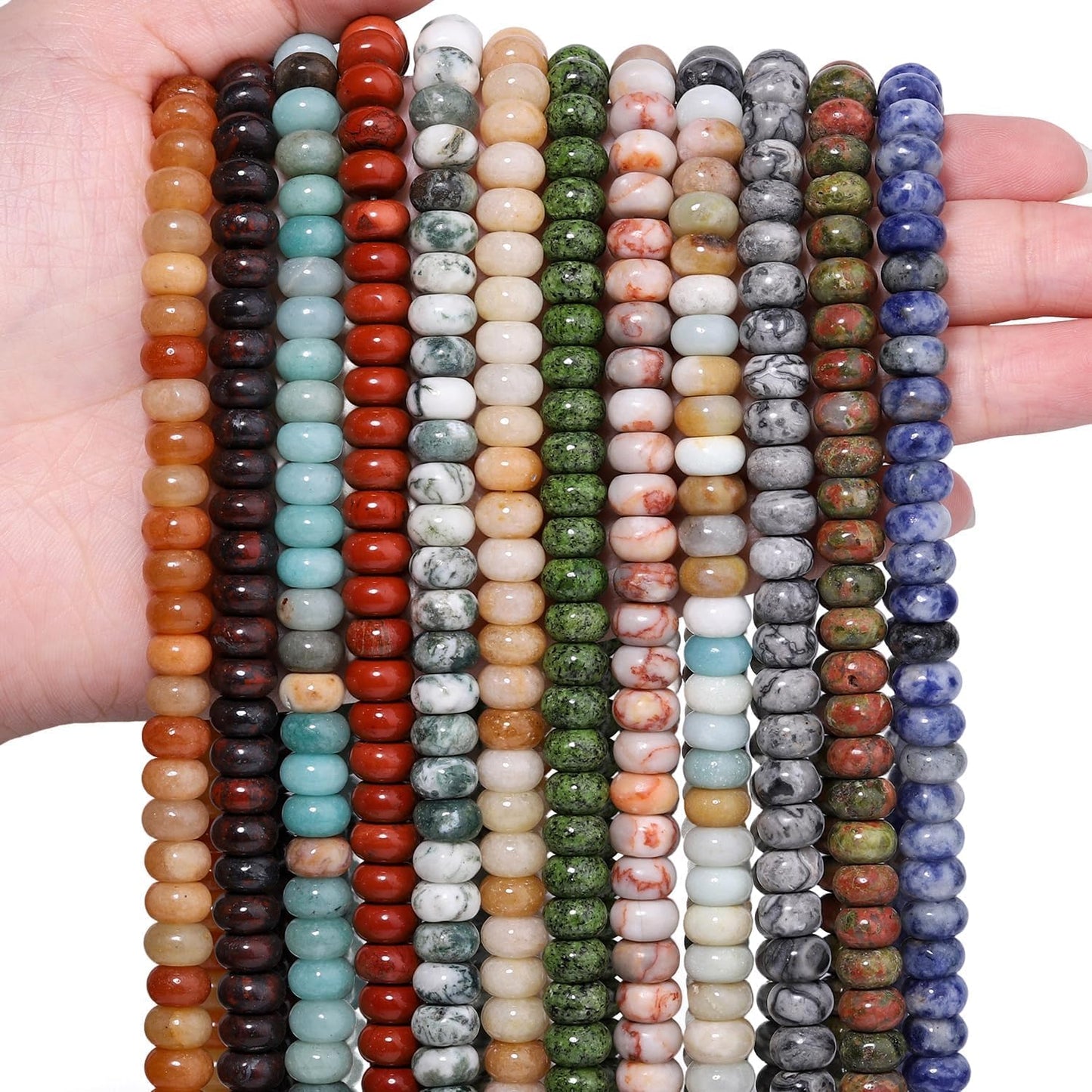 5x8mm Natural Green Lemon Jade Stone Rondelle Beads, 75PCS Spacer Round Loose Abacus Beads for Jewelry Making, Gemstone for Bracelet Necklace Earrings, Arts and Crafts - Colors D