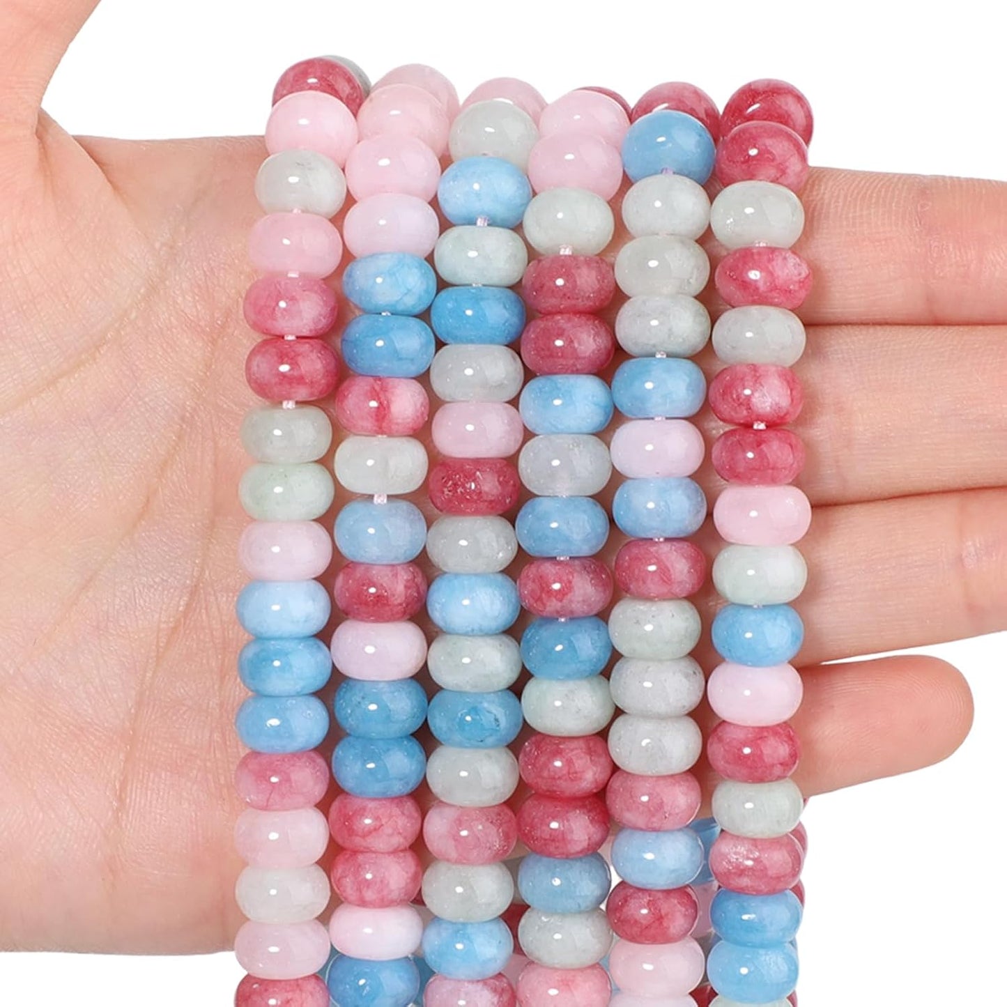 5x8mm Natural Green Lemon Jade Stone Rondelle Beads, 75PCS Spacer Round Loose Abacus Beads for Jewelry Making, Gemstone for Bracelet Necklace Earrings, Arts and Crafts - Colors D