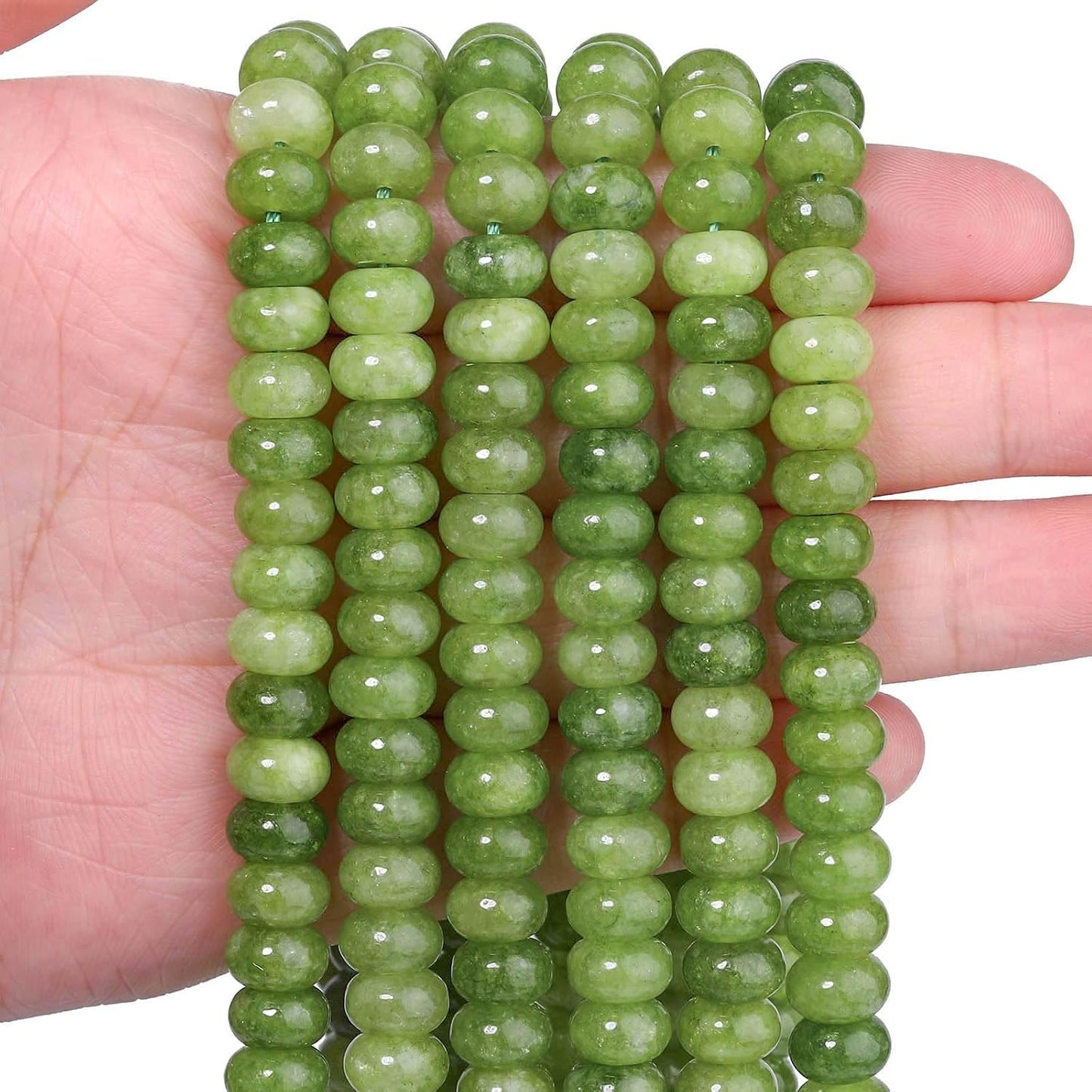 5x8mm Natural Green Lemon Jade Stone Rondelle Beads, 75PCS Spacer Round Loose Abacus Beads for Jewelry Making, Gemstone for Bracelet Necklace Earrings, Arts and Crafts - Colors D