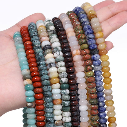 5x8mm Natural Green Lemon Jade Stone Rondelle Beads, 75PCS Spacer Round Loose Abacus Beads for Jewelry Making, Gemstone for Bracelet Necklace Earrings, Arts and Crafts - Colors D