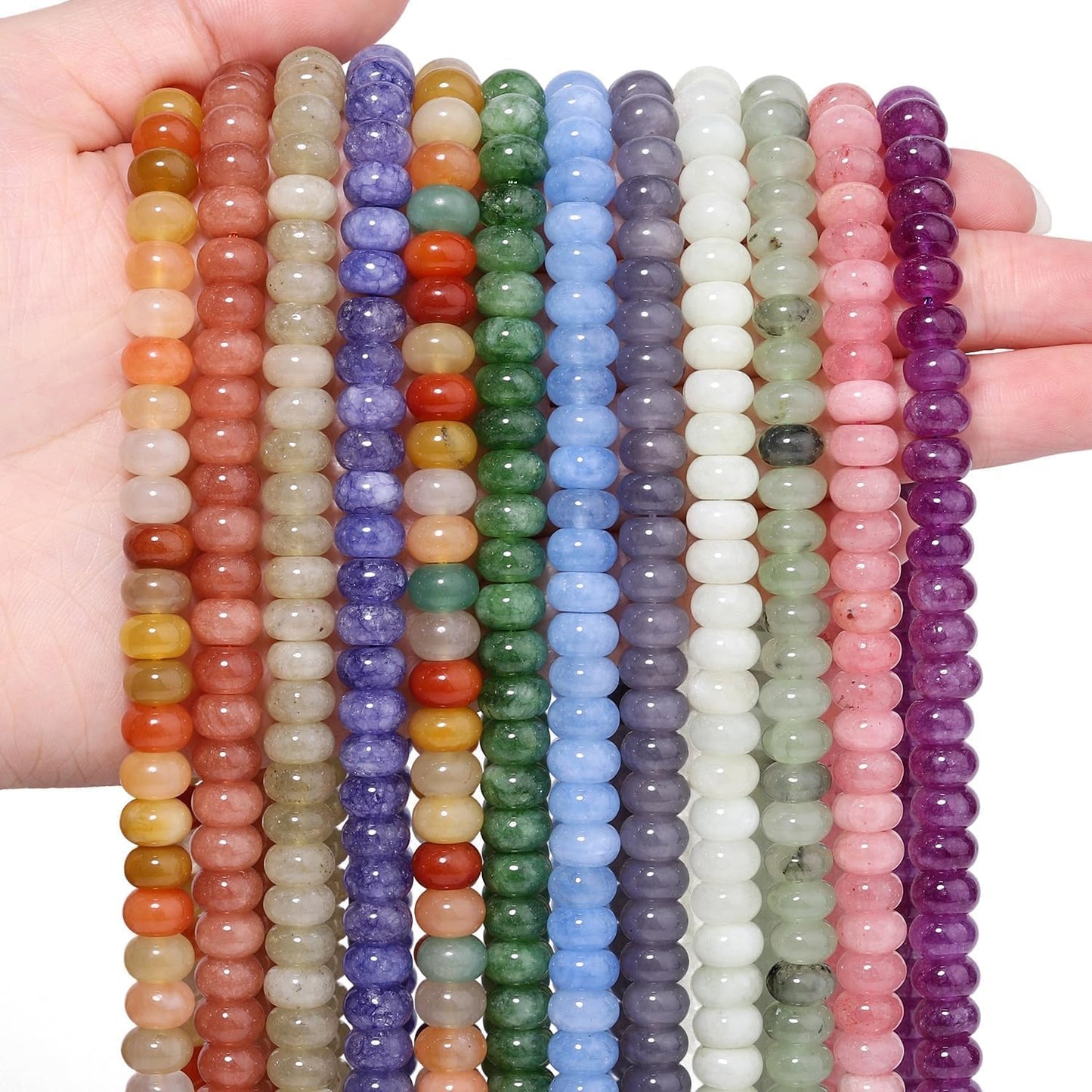 5x8mm Natural Green Lemon Jade Stone Rondelle Beads, 75PCS Spacer Round Loose Abacus Beads for Jewelry Making, Gemstone for Bracelet Necklace Earrings, Arts and Crafts - Colors D