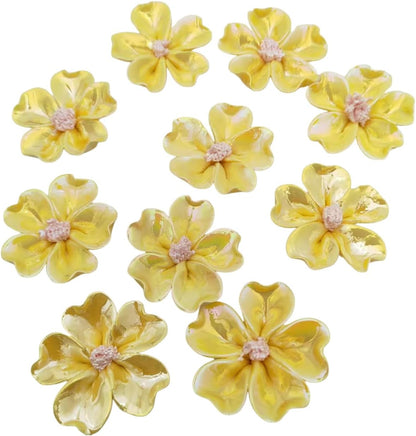 10 PCS 3D Flower Ceramic Tiles,1.6" Handmade Procelain Ceramic Flowers for Artwork,Fish Tank,Vases,Living Room, Dining Table,Office, Home Floral Decor (Single-Flowered Iridescent Yellow)