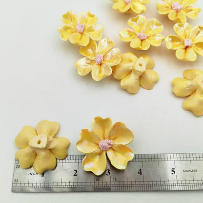 10 PCS 3D Flower Ceramic Tiles,1.6" Handmade Procelain Ceramic Flowers for Artwork,Fish Tank,Vases,Living Room, Dining Table,Office, Home Floral Decor (Single-Flowered Iridescent Yellow)