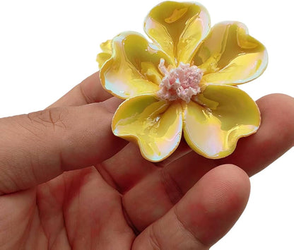 10 PCS 3D Flower Ceramic Tiles,1.6" Handmade Procelain Ceramic Flowers for Artwork,Fish Tank,Vases,Living Room, Dining Table,Office, Home Floral Decor (Single-Flowered Iridescent Yellow)