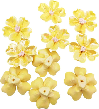 10 PCS 3D Flower Ceramic Tiles,1.6" Handmade Procelain Ceramic Flowers for Artwork,Fish Tank,Vases,Living Room, Dining Table,Office, Home Floral Decor (Single-Flowered Iridescent Yellow)