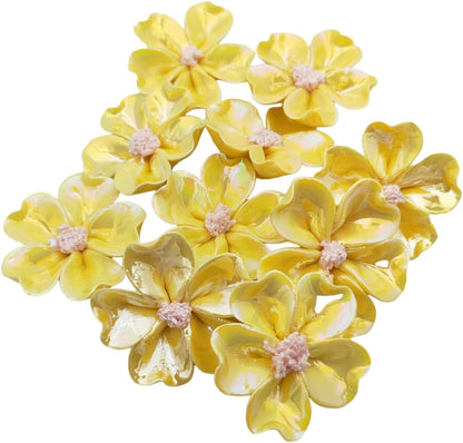10 PCS 3D Flower Ceramic Tiles,1.6" Handmade Procelain Ceramic Flowers for Artwork,Fish Tank,Vases,Living Room, Dining Table,Office, Home Floral Decor (Single-Flowered Iridescent Yellow)