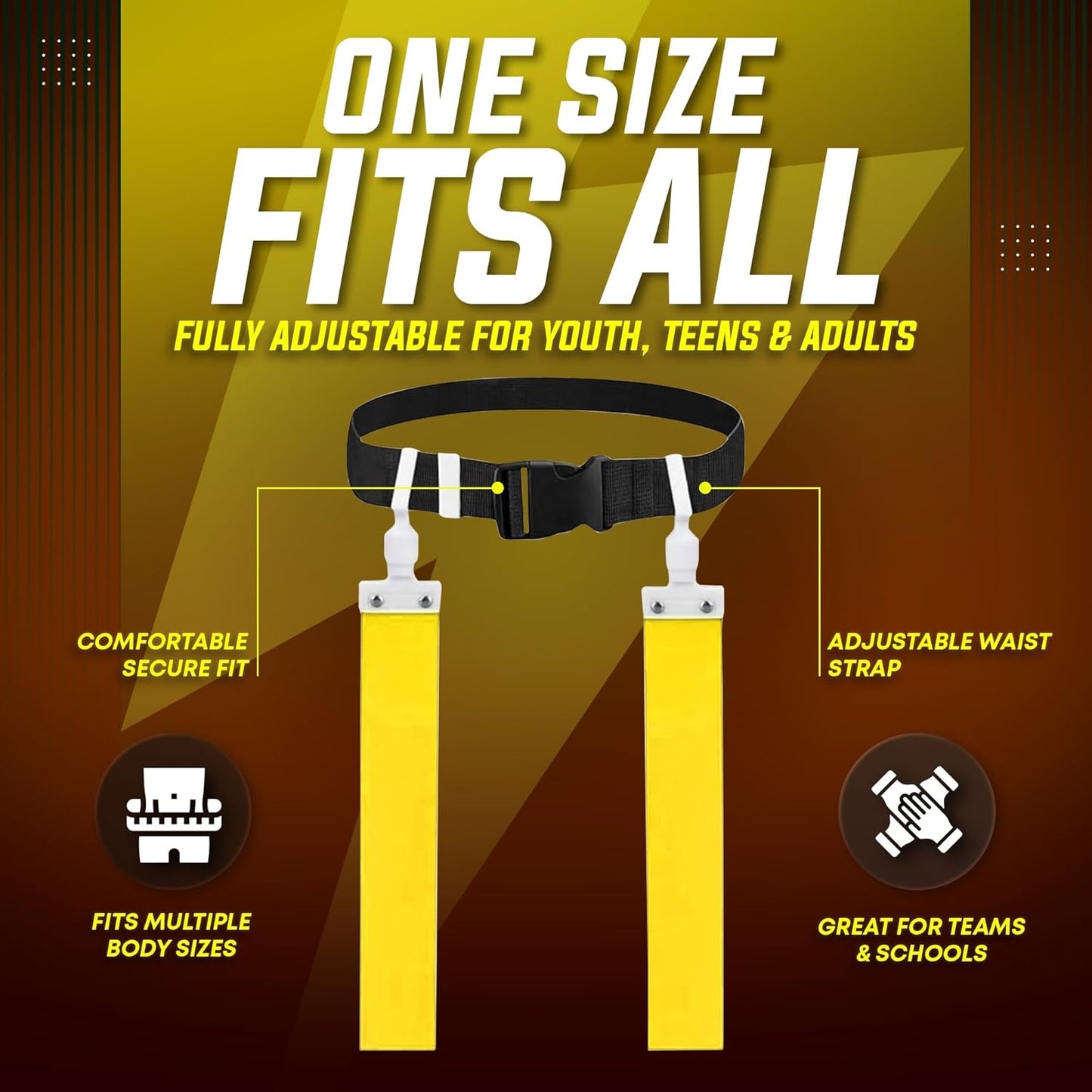 TEYS Flag Football Belts, Adjustable Waist for Youth & Adults, 1 Belt & 2 "POP" - Popper Flags, Heavy Duty Equipment for Game