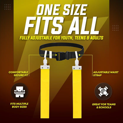 TEYS Flag Football Belts, Adjustable Waist for Youth & Adults, 1 Belt & 2 "POP" - Popper Flags, Heavy Duty Equipment for Game