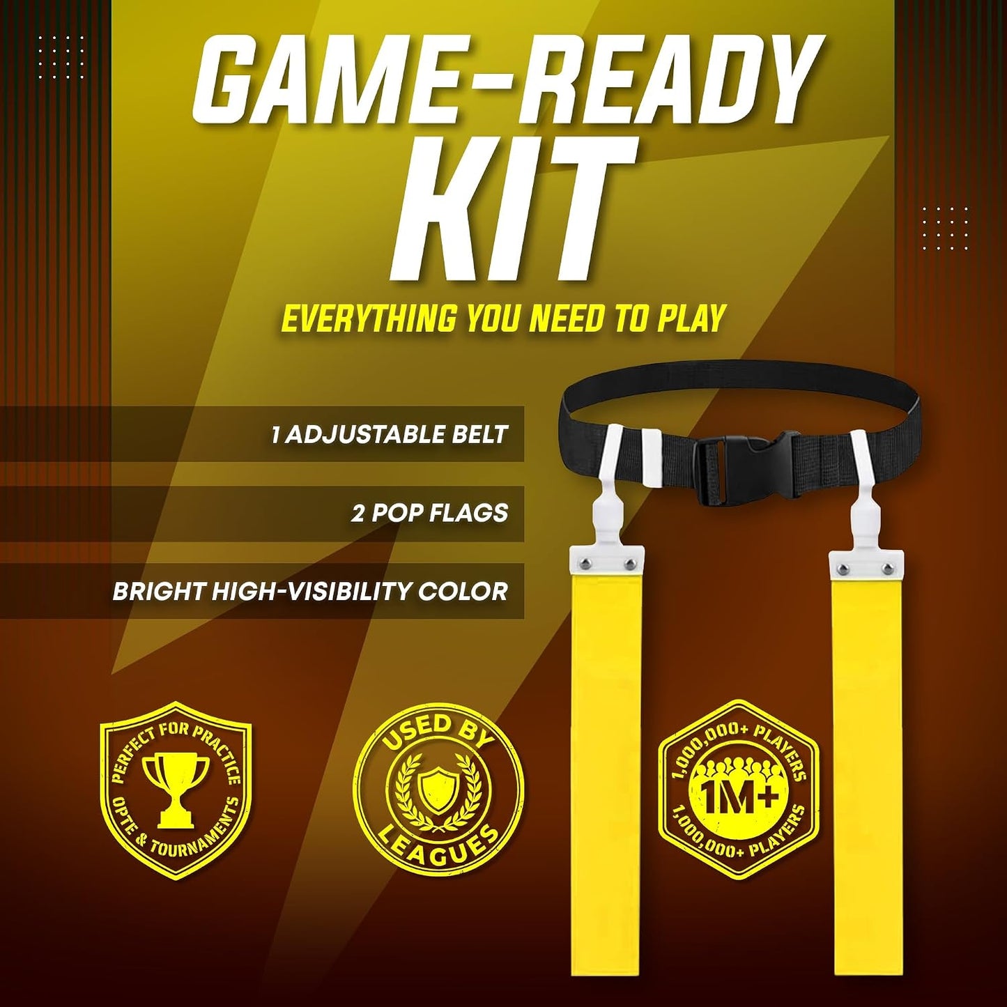 TEYS Flag Football Belts, Adjustable Waist for Youth & Adults, 1 Belt & 2 "POP" - Popper Flags, Heavy Duty Equipment for Game
