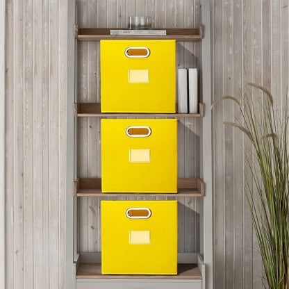 Cube Storage Bins,13 inch Storage Bin,4-Pack Yellow Storage Boxes with Dual Metal Handles for Organizing Shelves,Closet,Nursery,Home