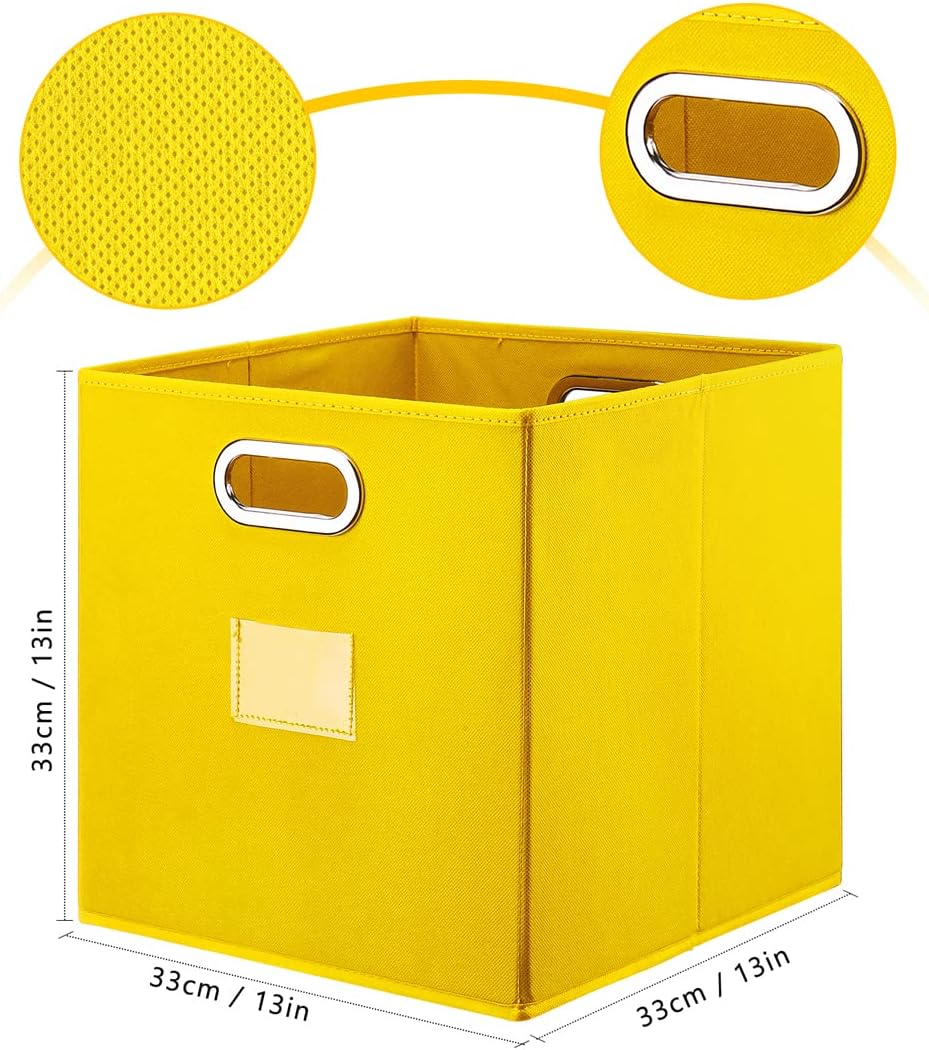 Cube Storage Bins,13 inch Storage Bin,4-Pack Yellow Storage Boxes with Dual Metal Handles for Organizing Shelves,Closet,Nursery,Home