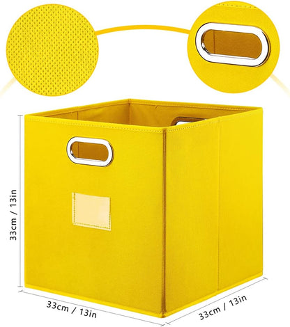 Cube Storage Bins,13 inch Storage Bin,4-Pack Yellow Storage Boxes with Dual Metal Handles for Organizing Shelves,Closet,Nursery,Home