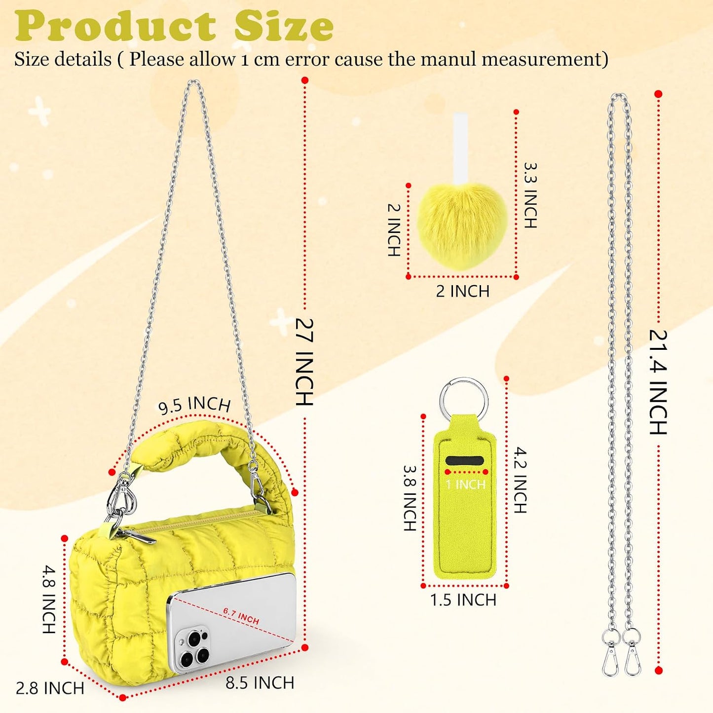 Two Sizes Quilted Wristlet Bag for Women, Puffer Handbags,Evening Bags,Charm Lipstick Bag
