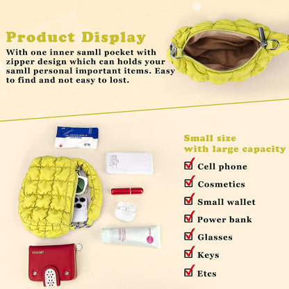 Two Sizes Quilted Wristlet Bag for Women, Puffer Handbags,Evening Bags,Charm Lipstick Bag