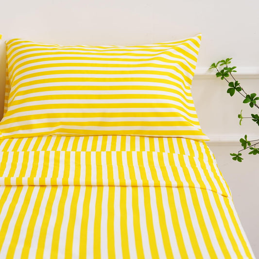 Yellow Striped Bed Sheet Set Twin Size 3 Piece with 16-Inch Deep Pockets- Super Soft & Wrinkle Free Stripe Bed Sheets - Luxury Yellow & White Striped Pinstripe Bedding for All Season