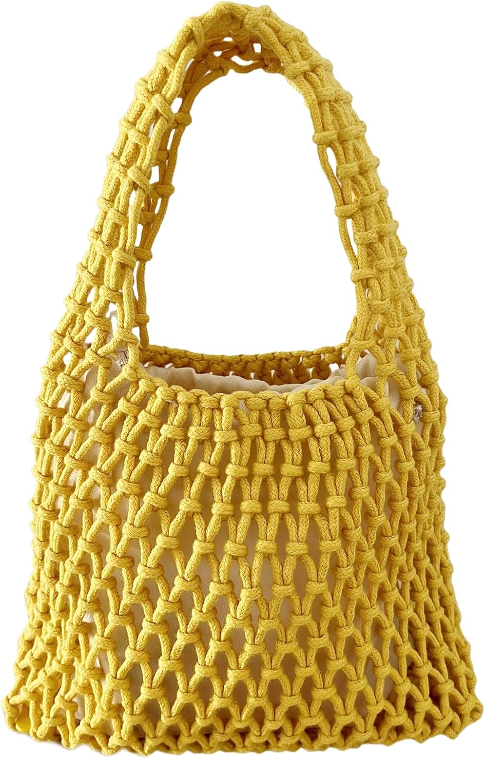Mini Clutch Handbag Fishing Net Bucket Bag Cotton Rope Crochet Drawstring Woven Beach Bag Small Tote for Women Girls