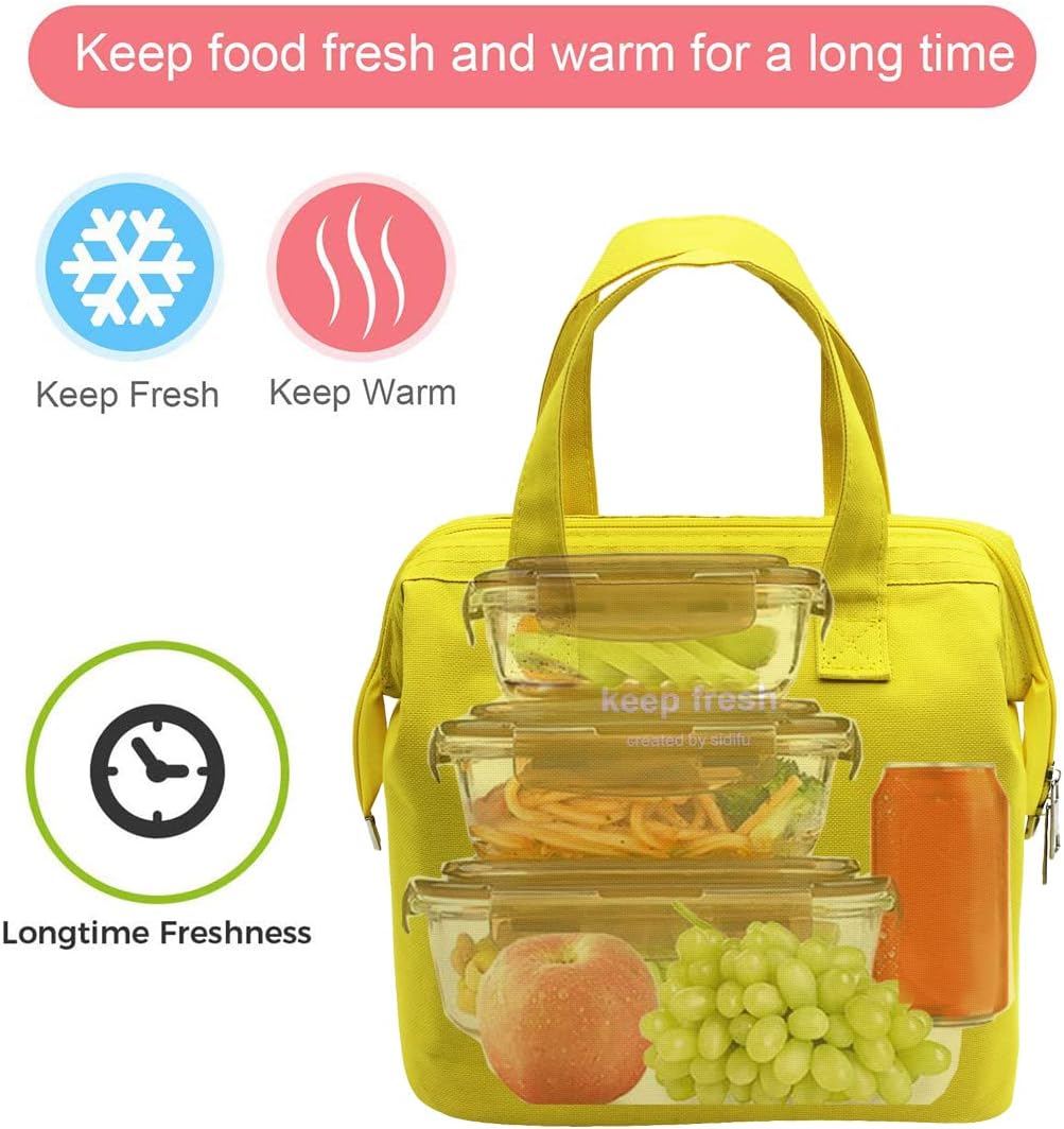 Insulated Lunch Bag Simple Bento Cooler Bag Lunch Tote Bag for Lunch Box for Women Men Adult Picnic Working Hiking Beach (Yellow)