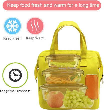 Insulated Lunch Bag Simple Bento Cooler Bag Lunch Tote Bag for Lunch Box for Women Men Adult Picnic Working Hiking Beach (Yellow)