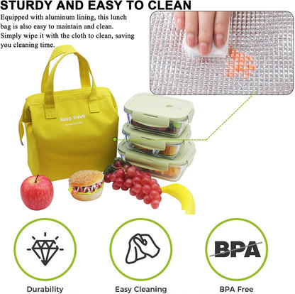 Insulated Lunch Bag Simple Bento Cooler Bag Lunch Tote Bag for Lunch Box for Women Men Adult Picnic Working Hiking Beach (Yellow)