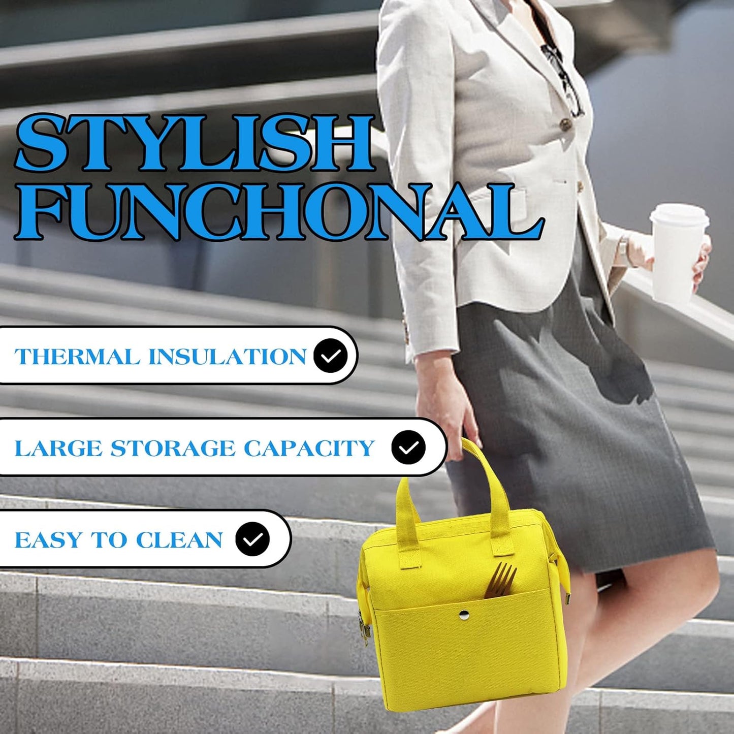Insulated Lunch Bag Simple Bento Cooler Bag Lunch Tote Bag for Lunch Box for Women Men Adult Picnic Working Hiking Beach (Yellow)