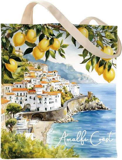Lemon Gifts Tote Bag - Aesthetic Amalfi Coast Totes | Italy Souvenirs Cotton Grocery Handbag Travel Essentials Thank Birthday Gift for Women Girls Mom Daughter Wife Friends Bestie