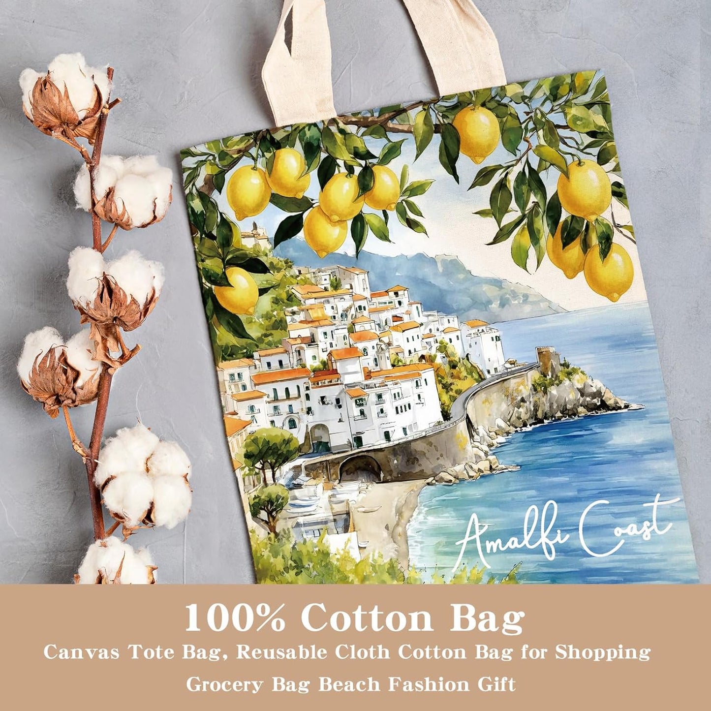 Lemon Gifts Tote Bag - Aesthetic Amalfi Coast Totes | Italy Souvenirs Cotton Grocery Handbag Travel Essentials Thank Birthday Gift for Women Girls Mom Daughter Wife Friends Bestie