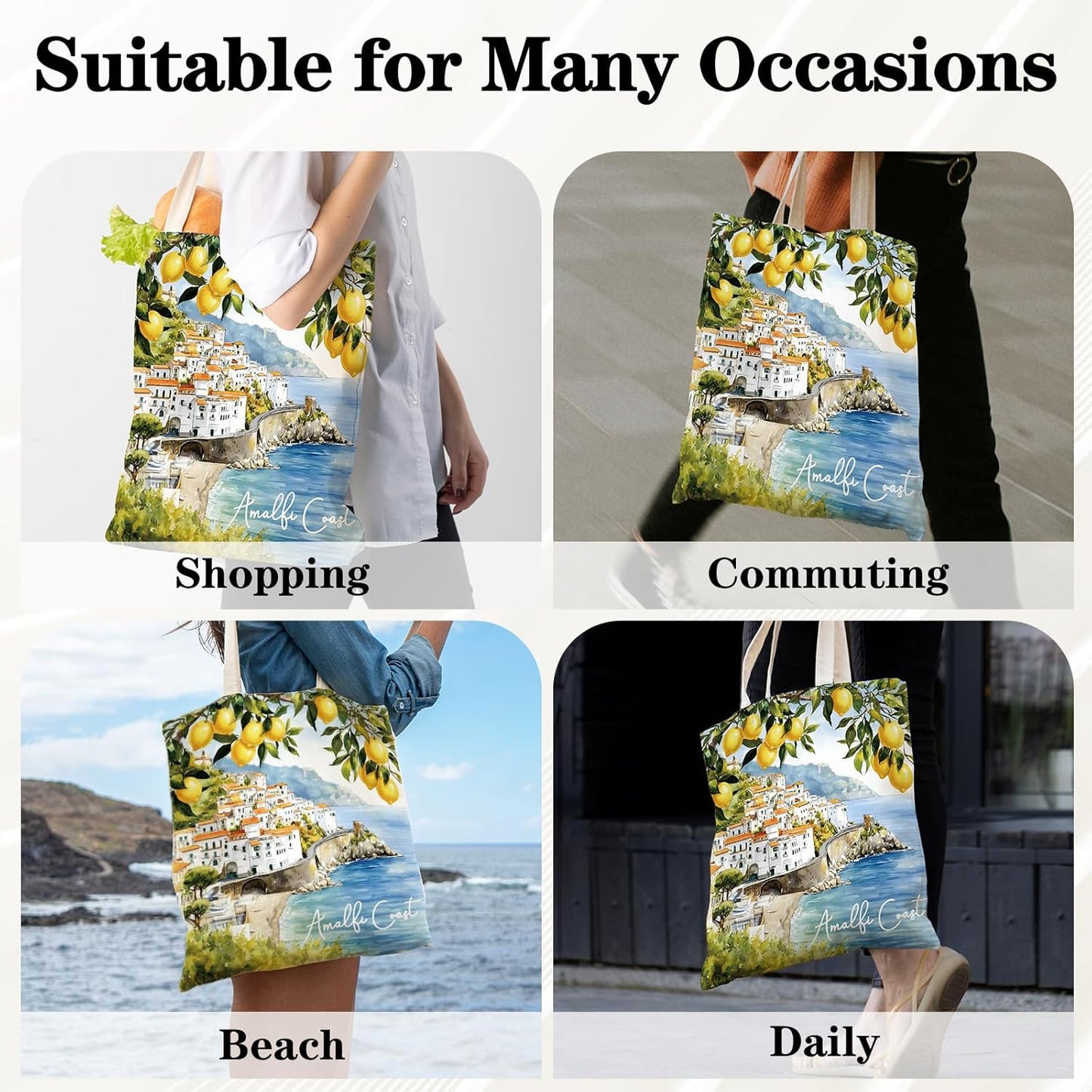 Lemon Gifts Tote Bag - Aesthetic Amalfi Coast Totes | Italy Souvenirs Cotton Grocery Handbag Travel Essentials Thank Birthday Gift for Women Girls Mom Daughter Wife Friends Bestie