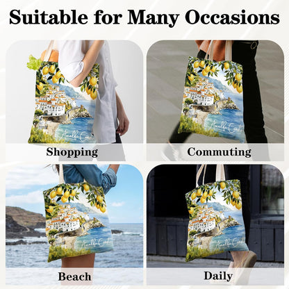 Lemon Gifts Tote Bag - Aesthetic Amalfi Coast Totes | Italy Souvenirs Cotton Grocery Handbag Travel Essentials Thank Birthday Gift for Women Girls Mom Daughter Wife Friends Bestie