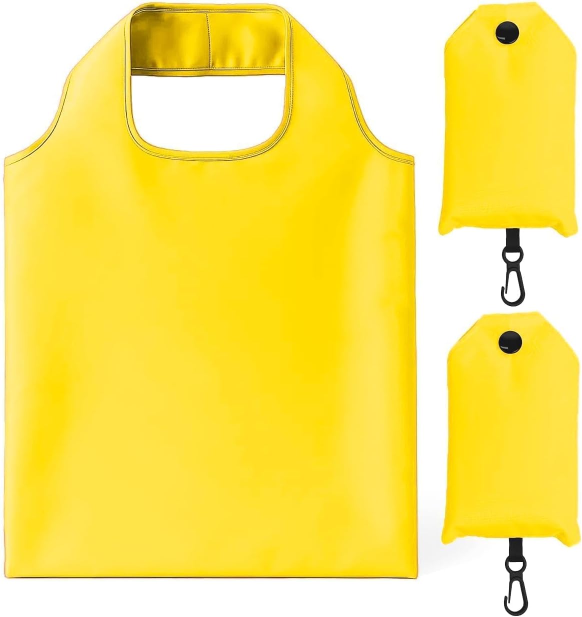 2 Pack Foldable Shopping Bag, Reusable Grocery Tote Bag, Yellow | Waterproof Nylon, 35 Pounds Weight Capacity, Pocket Size Carrier