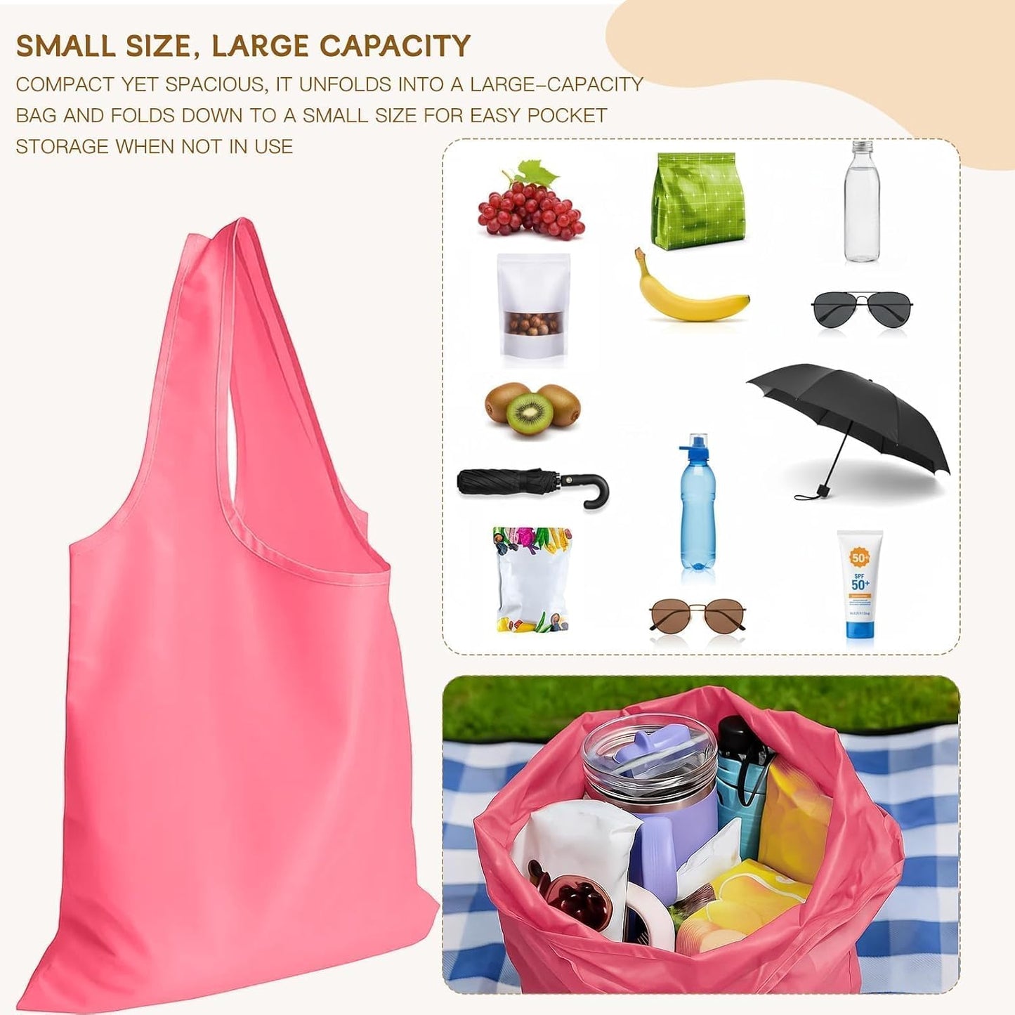 2 Pack Foldable Shopping Bag, Reusable Grocery Tote Bag, Yellow | Waterproof Nylon, 35 Pounds Weight Capacity, Pocket Size Carrier