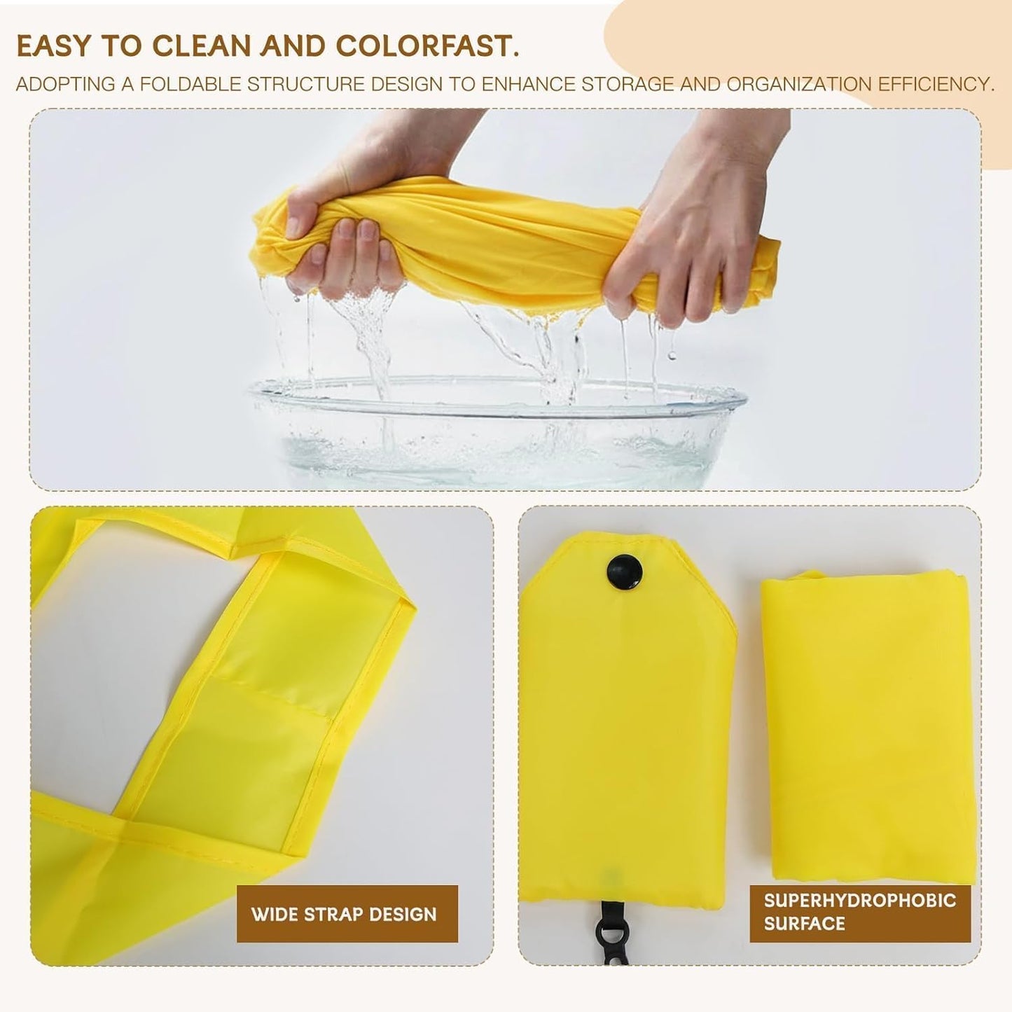 2 Pack Foldable Shopping Bag, Reusable Grocery Tote Bag, Yellow | Waterproof Nylon, 35 Pounds Weight Capacity, Pocket Size Carrier