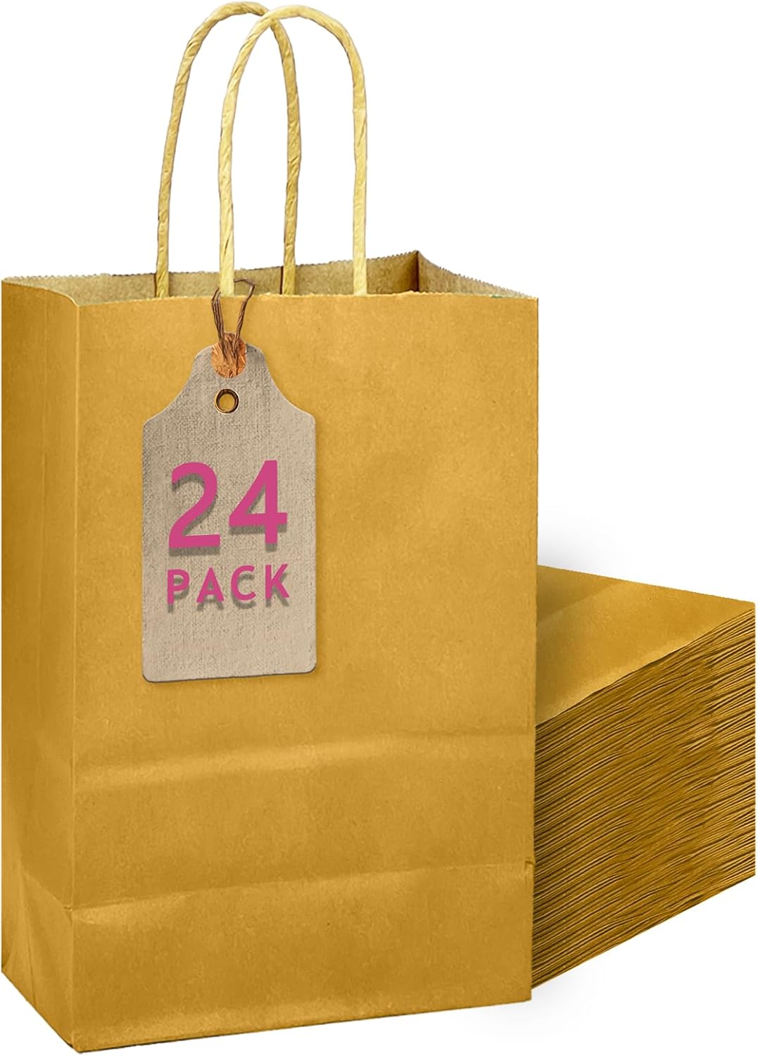 Mustard Yellow Gift Bag with Handles Bulk 24Pcs Paper Bags -10.6"x8.3"x4.3"Party Favor Bags - Solid Color