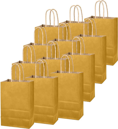 Mustard Yellow Gift Bag with Handles Bulk 24Pcs Paper Bags -10.6"x8.3"x4.3"Party Favor Bags - Solid Color