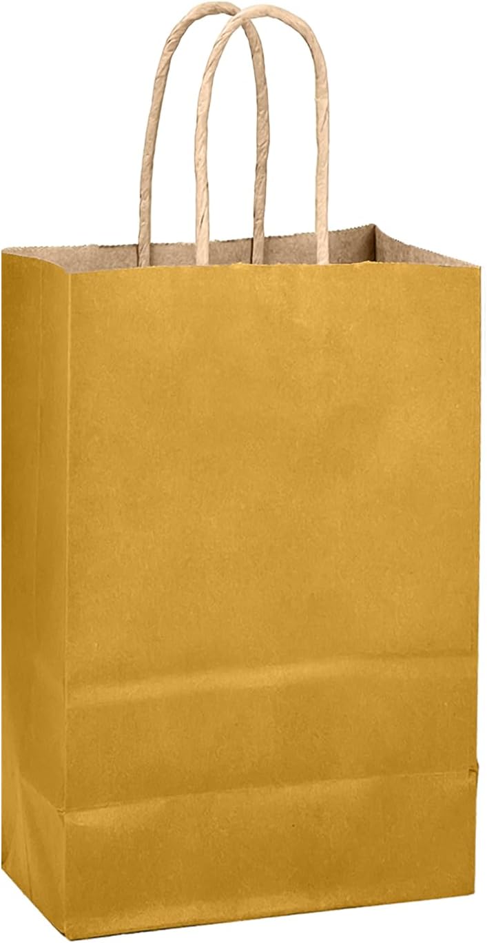 Mustard Yellow Gift Bag with Handles Bulk 24Pcs Paper Bags -10.6"x8.3"x4.3"Party Favor Bags - Solid Color