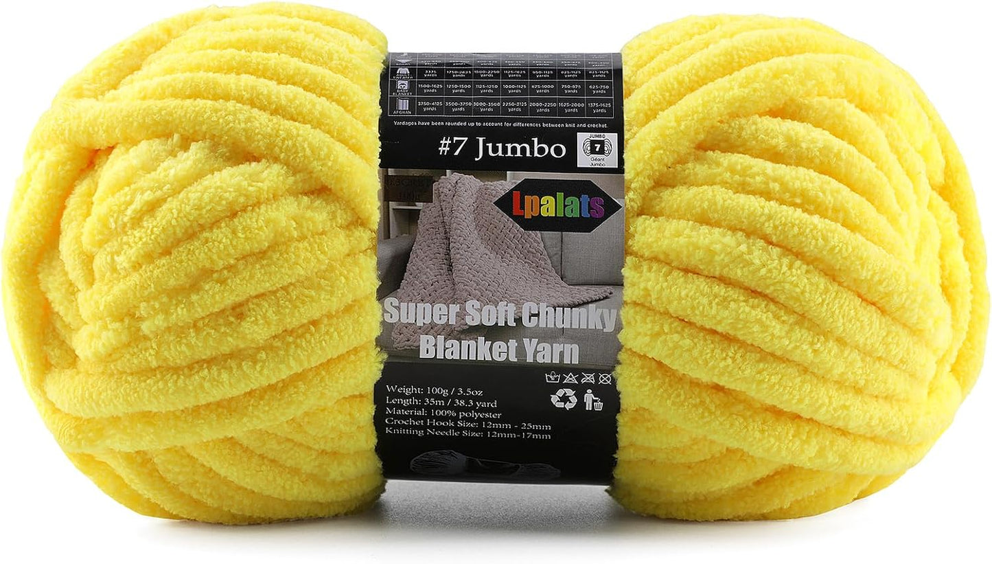 Super Soft Chunky Chenille Yarn for Crocheting & Knitting - 3.52oz/38.2yd per Skein, Ultra Plush Velvet Yarn for Baby Blankets, Amigurumi & Crafts, Golden Yellow, 1 Skein