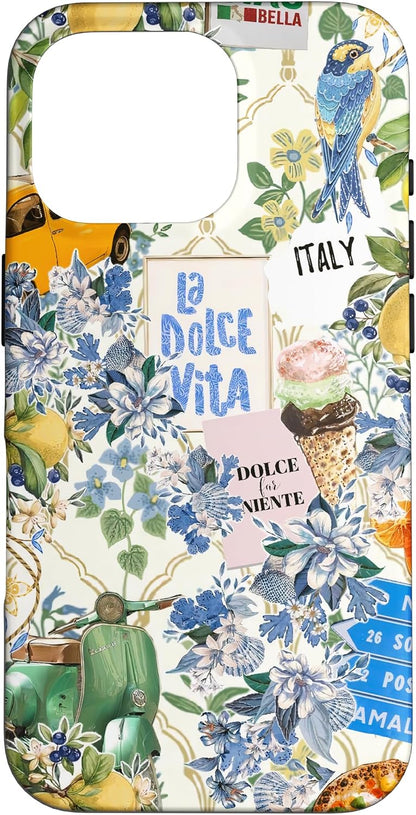 Italian European Summer Lemon Floral Tile Preppy Collage Case for iPhone 16 Pro