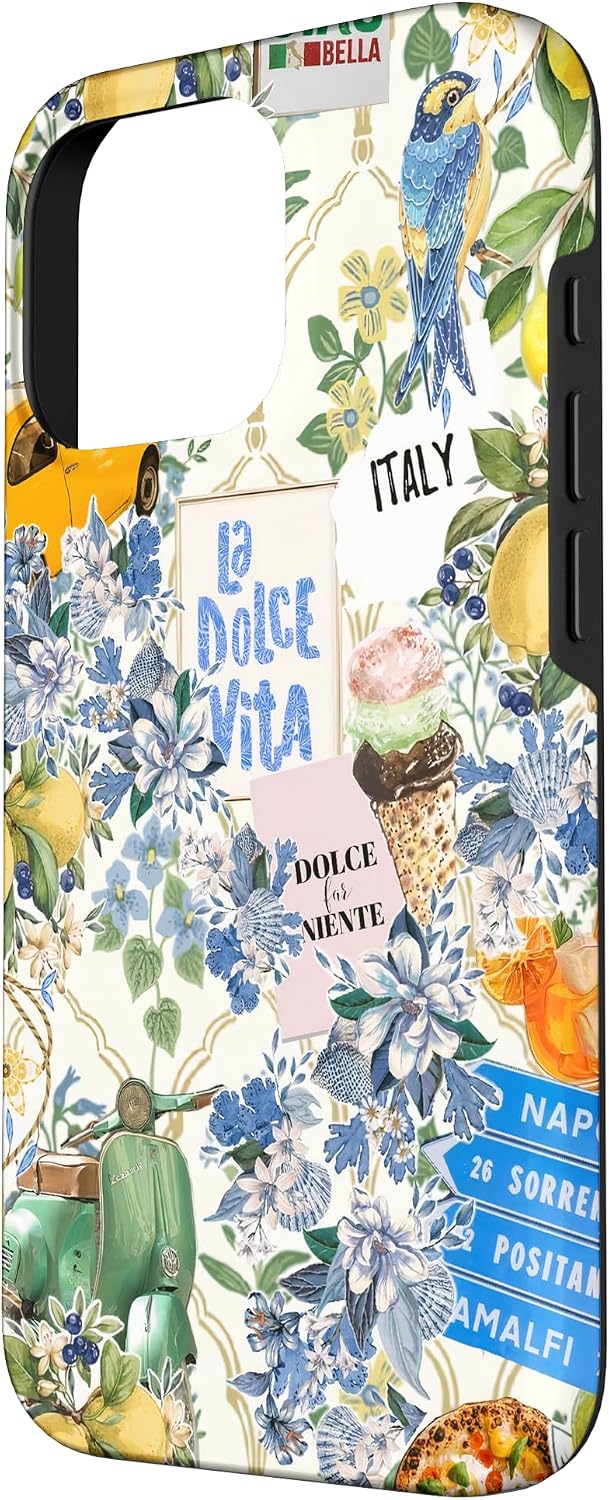 Italian European Summer Lemon Floral Tile Preppy Collage Case for iPhone 16 Pro