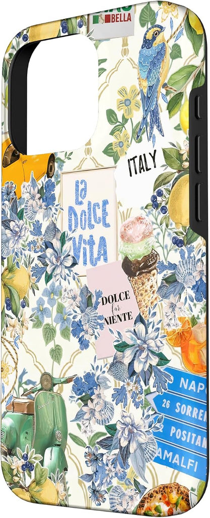 Italian European Summer Lemon Floral Tile Preppy Collage Case for iPhone 16 Pro