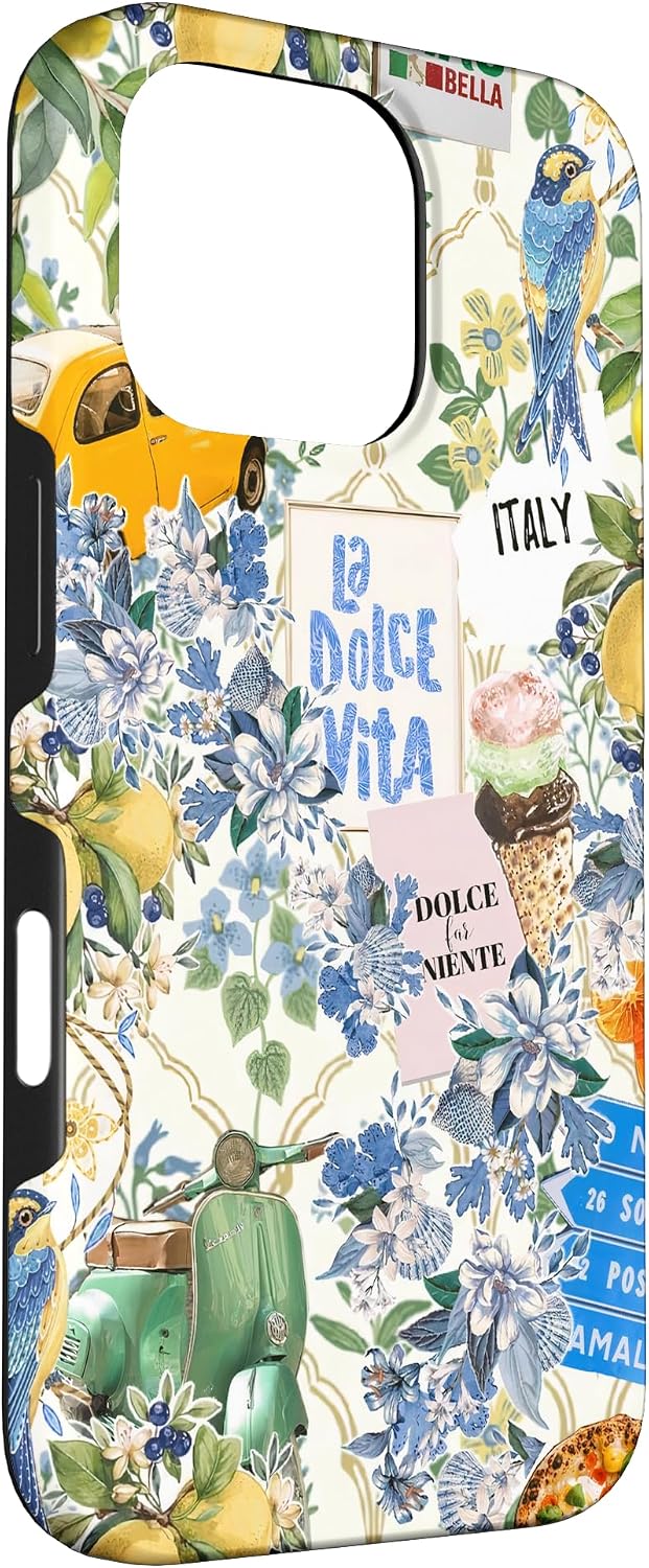 Italian European Summer Lemon Floral Tile Preppy Collage Case for iPhone 16 Pro