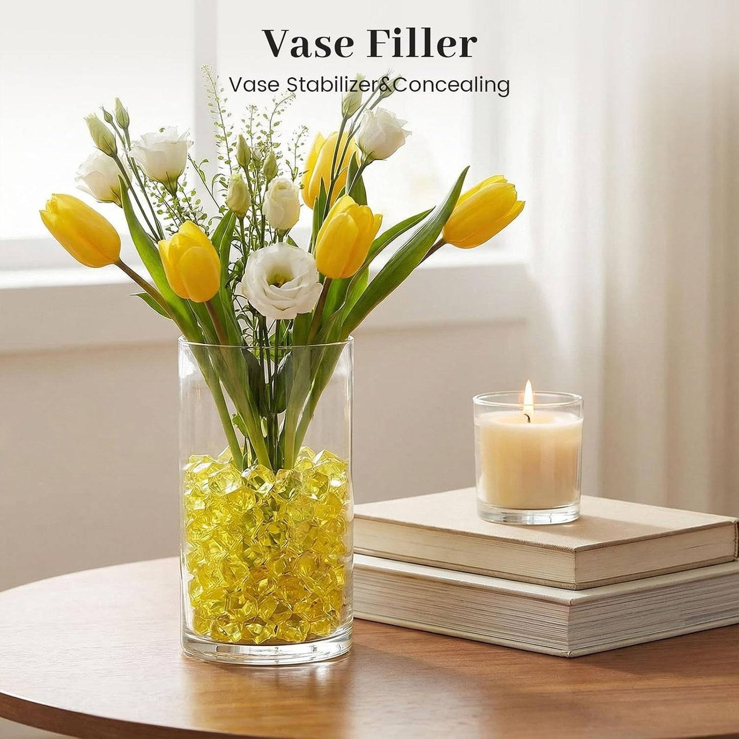 Yellow Fake Ice Rocks, 150 PCS Acrylic Crystal for Vase Fillers | Fake Diamonds for Table Centerpieces Birthday Party Decor, Fish Tanks Decor Table Scatter DIY Craft Supplies
