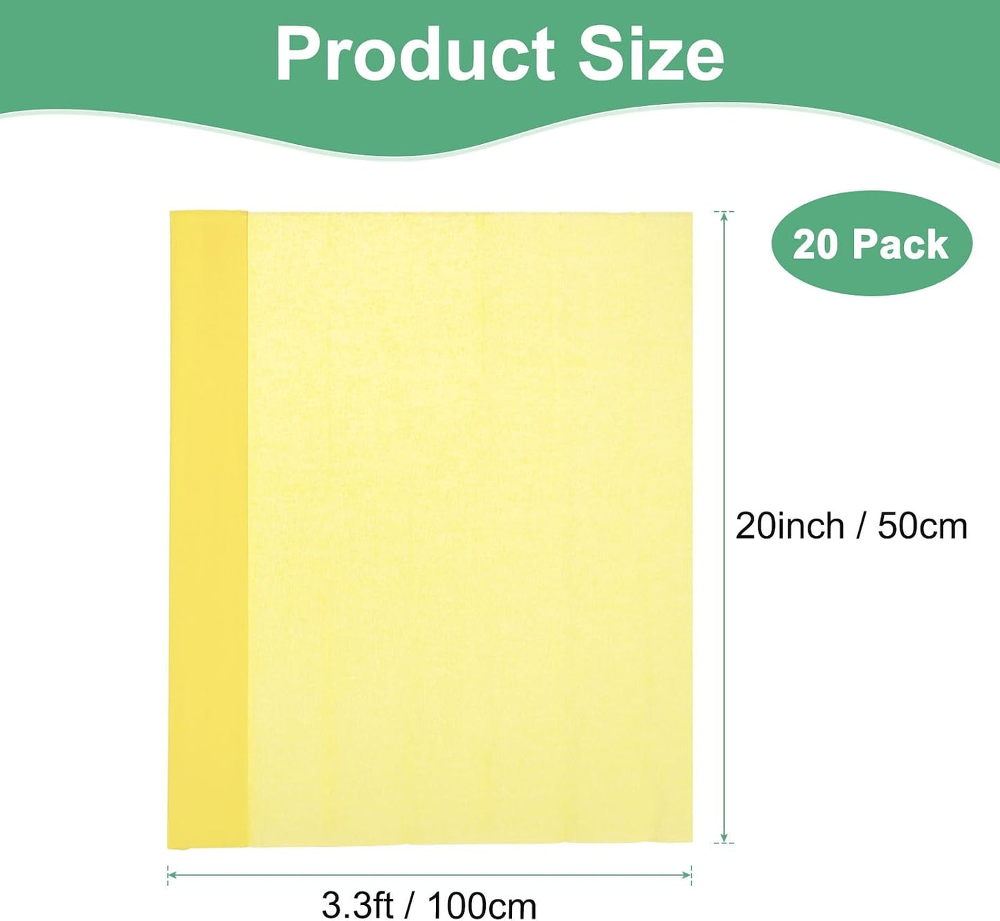 20-Pack Crepe Paper, 3.3ft x 20 Inch /100 x 50cm Soft Wide Crepe Paper Streamer Sheet, Decorative Craft Streamer for DIY Craft/Flower Making/Decoration [Lemon Yellow]