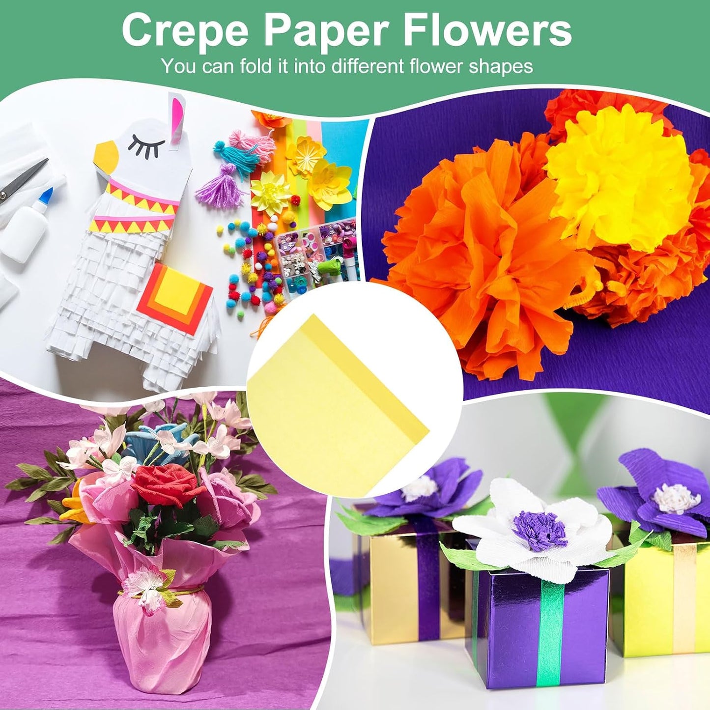 20-Pack Crepe Paper, 3.3ft x 20 Inch /100 x 50cm Soft Wide Crepe Paper Streamer Sheet, Decorative Craft Streamer for DIY Craft/Flower Making/Decoration [Lemon Yellow]