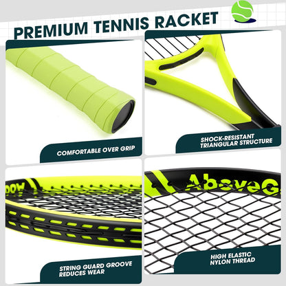 Neon Tennis Rackets 2 Pack for Adults- 27" Lightweight Aluminum Tennis Racquet Set with 3 Balls & Bag- Vibrant High-Visibility Matte Finish for Men Women Beginners