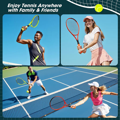 Neon Tennis Rackets 2 Pack for Adults- 27" Lightweight Aluminum Tennis Racquet Set with 3 Balls & Bag- Vibrant High-Visibility Matte Finish for Men Women Beginners